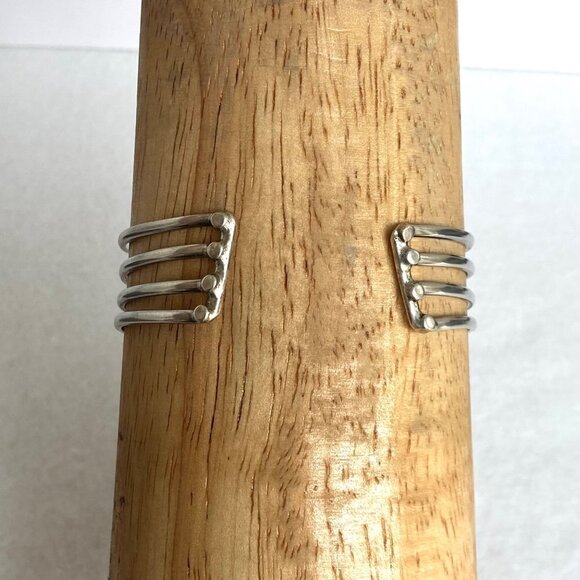 Sterling Silver 925 Modernist 22MM Wide Multi Row 4 Band V Cuff Bracelet Sz 7.5" - Picture 7 of 16